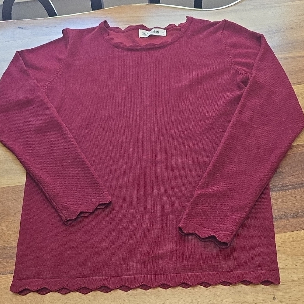 Grace Karin Red Ribbed 3/4 Sleeve Blouse